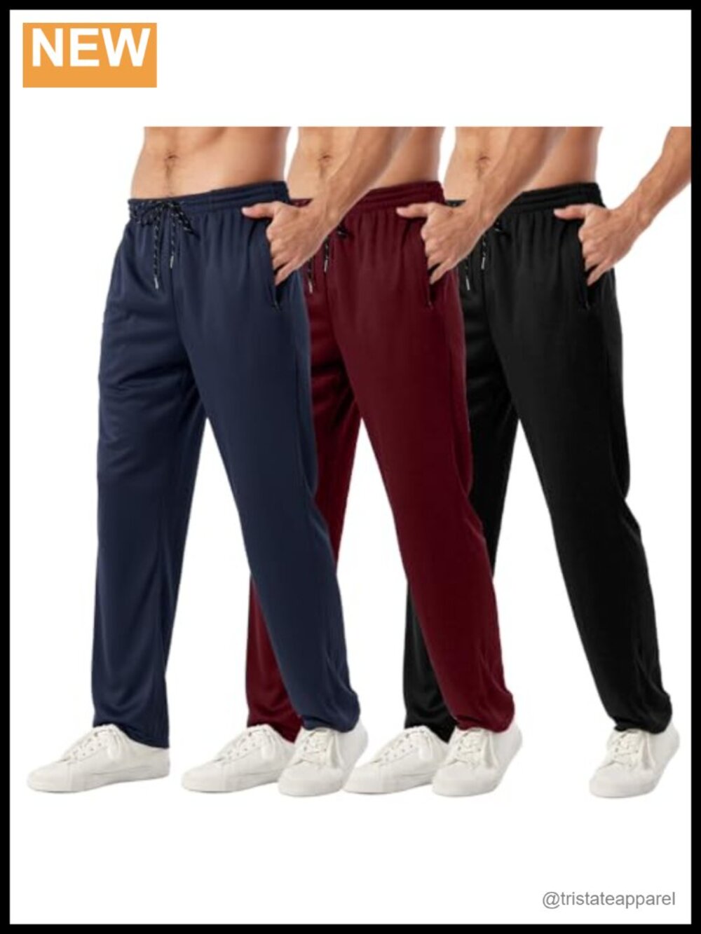 Men's Zipper Jogger Pants 3-Pack, Breathable Mesh, Quick-Dry Sweatpants with